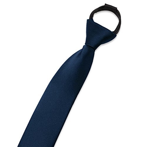 Aurya Boys'Solid Color Zipper Tie 15 inch Polyester Satin Zipper Neckties (Navy Blue) - Image 2