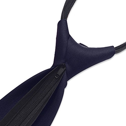 Aurya Boys'Solid Color Zipper Tie 15 inch Polyester Satin Zipper Neckties (Navy Blue) - Image 3