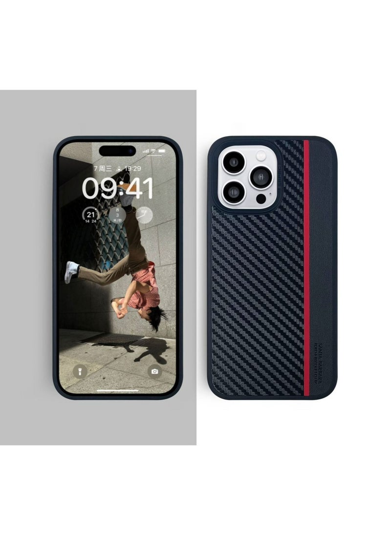 SANTA BARBARA POLO & RACQUET CLUB - Hazel 3-in-1 Business Classic Set with Card Bag, Key Ring and Genuine Back Case for Apple, Carbon Fiber Pattern Leather Set with Wallet, Keyring and Phone Case iPhone 14 Pro Max - Black - Image 1