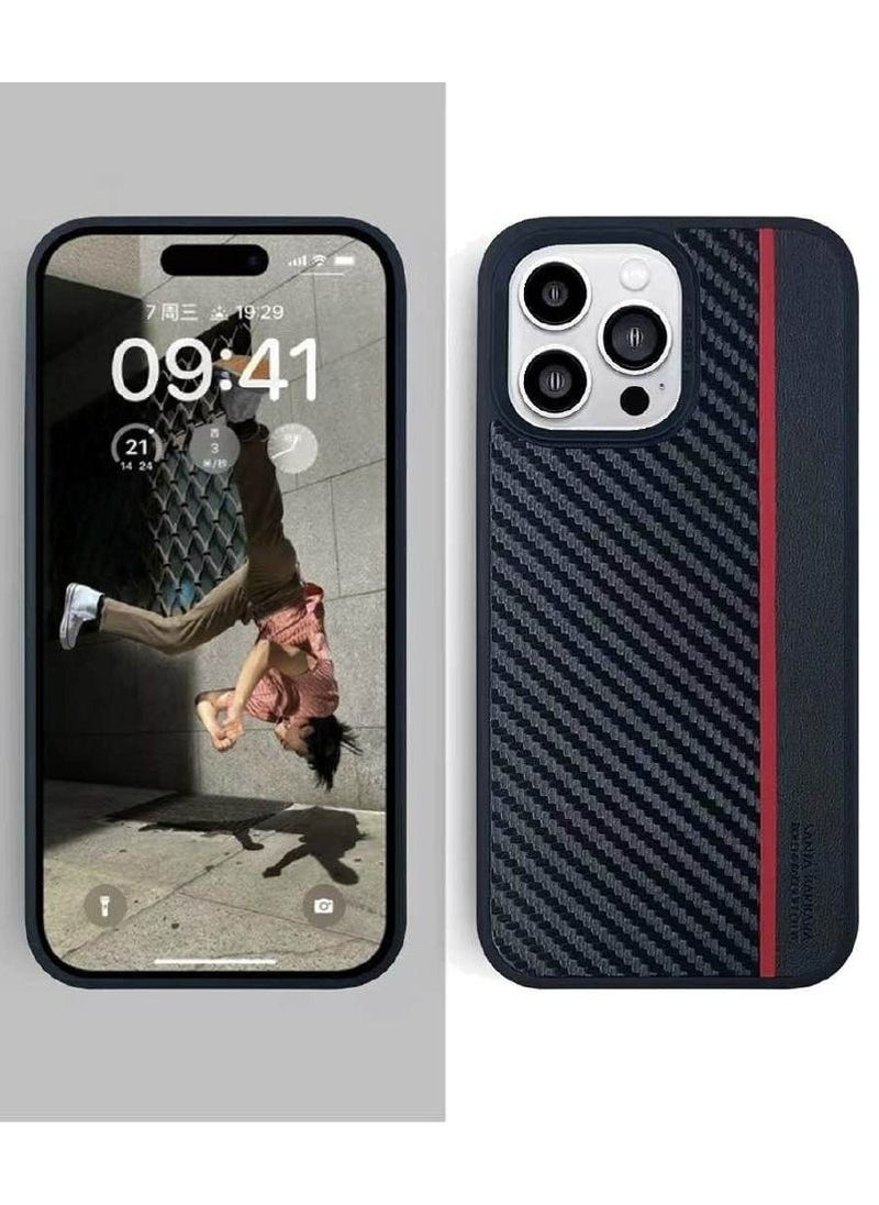 SANTA BARBARA POLO & RACQUET CLUB - Hazel 3-in-1 Business Classic Set with Card Bag, Key Ring and Genuine Back Case for Apple, Carbon Fiber Pattern Leather Set with Wallet, Keyring and Phone Case iPhone 14 Pro Max - Black - Image 1