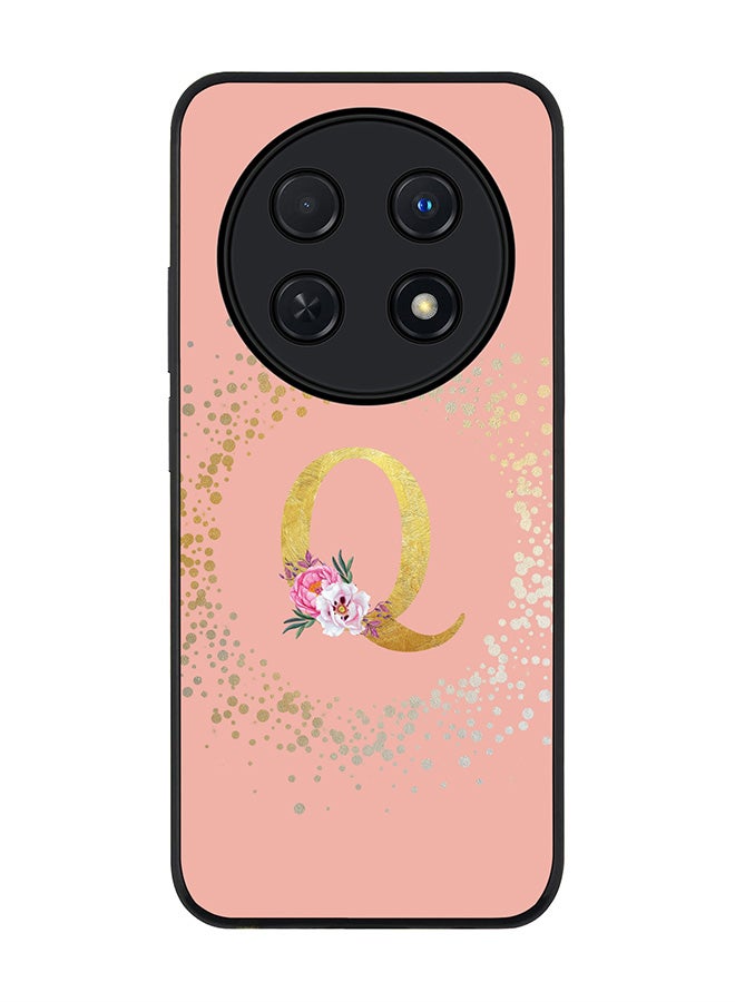 Stylizedd Rugged Black edge case for Huawei nova 12i 4G, Slim fit Soft Cover - Custom Monogram Initial Letter Floral Pattern Alphabet - Q (Rose Pink)  - Image 1