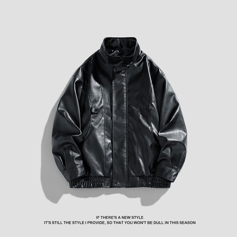 American Style Street Pu Leather Aviator Jacket Men'S Fashion Brand Design Sense Advanced High Street Puppies Handsome Jacket Men'S - Image 2