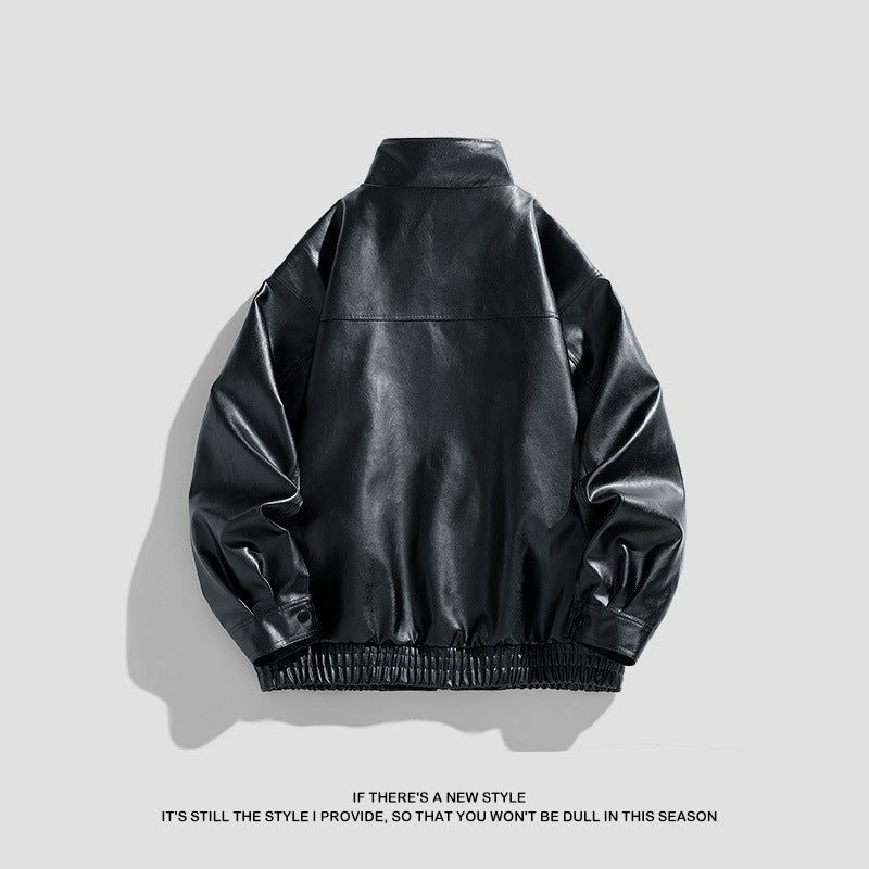 American Style Street Pu Leather Aviator Jacket Men'S Fashion Brand Design Sense Advanced High Street Puppies Handsome Jacket Men'S - Image 3