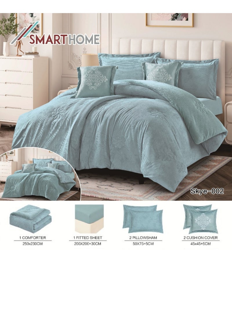 SMART HOME Double-sided winter Comforter (velvet and faux fur) with shiny jacquard patterns –6-piece Luxurious full double duvet set includes a 250x230 cm duvet cover, a 200x200+30 cm fitted sheet, two 50x75+5 cm pillowcases, and two 45x45+5 cm square pillowcases – Elegant, soft, and warm hotel-style bedding. - Image 3