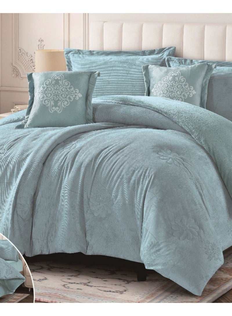 SMART HOME Double-sided winter Comforter (velvet and faux fur) with shiny jacquard patterns –6-piece Luxurious full double duvet set includes a 250x230 cm duvet cover, a 200x200+30 cm fitted sheet, two 50x75+5 cm pillowcases, and two 45x45+5 cm square pillowcases – Elegant, soft, and warm hotel-style bedding. - Image 2