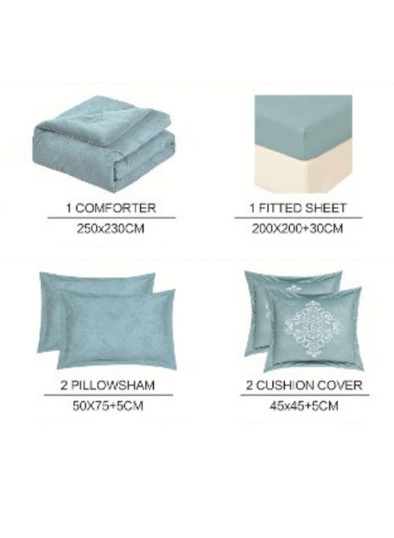 SMART HOME Double-sided winter Comforter (velvet and faux fur) with shiny jacquard patterns –6-piece Luxurious full double duvet set includes a 250x230 cm duvet cover, a 200x200+30 cm fitted sheet, two 50x75+5 cm pillowcases, and two 45x45+5 cm square pillowcases – Elegant, soft, and warm hotel-style bedding. - Image 5