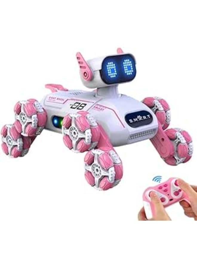 Remote Control Robot Dog, LED Display, Pink & White