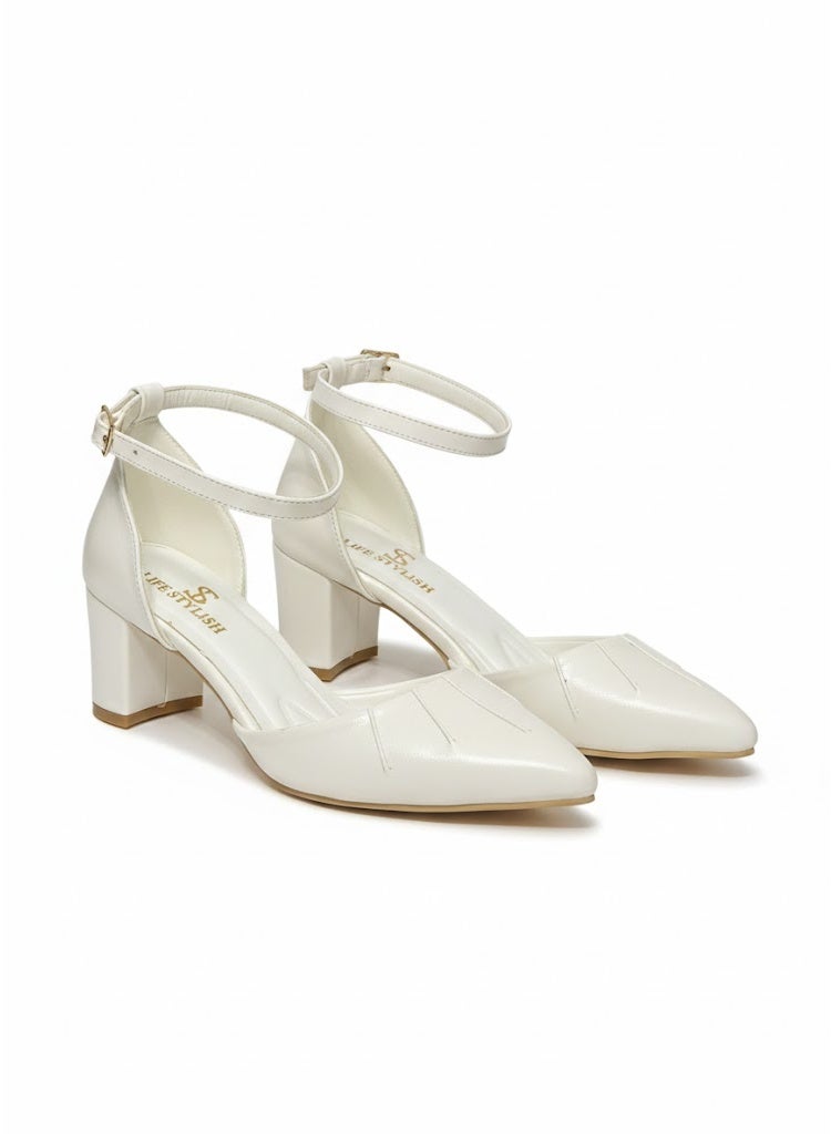 لايف ستيلاش  أحذية بكعب متوسط جلد  F-606 - ابيض - Image 2