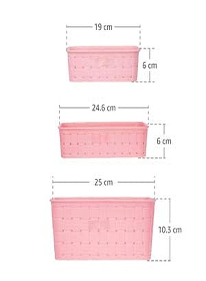 UNLOCK® NEW Multipurpose Smart Shelf Basket Set 3 Pc Storage Basket For Fruits, Vegetables,Magazines, Cosmetics etc Storage Basket Basket For Kitchen Use (Pack of 3, PINK) - Image 3