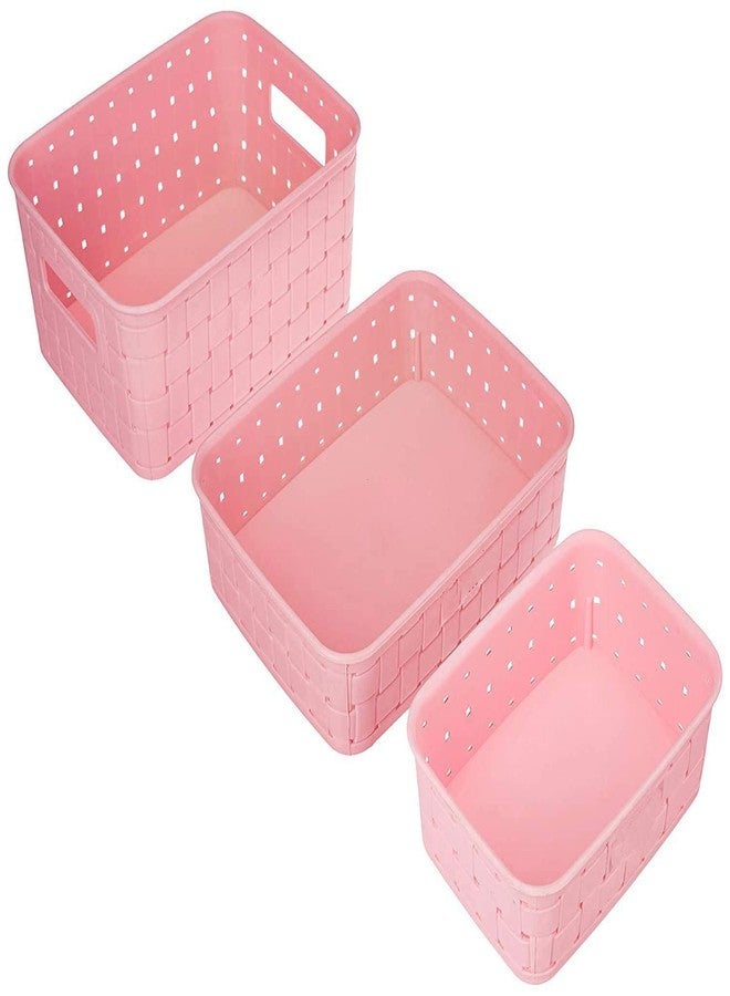 UNLOCK® NEW Multipurpose Smart Shelf Basket Set 3 Pc Storage Basket For Fruits, Vegetables,Magazines, Cosmetics etc Storage Basket Basket For Kitchen Use (Pack of 3, PINK) - Image 1