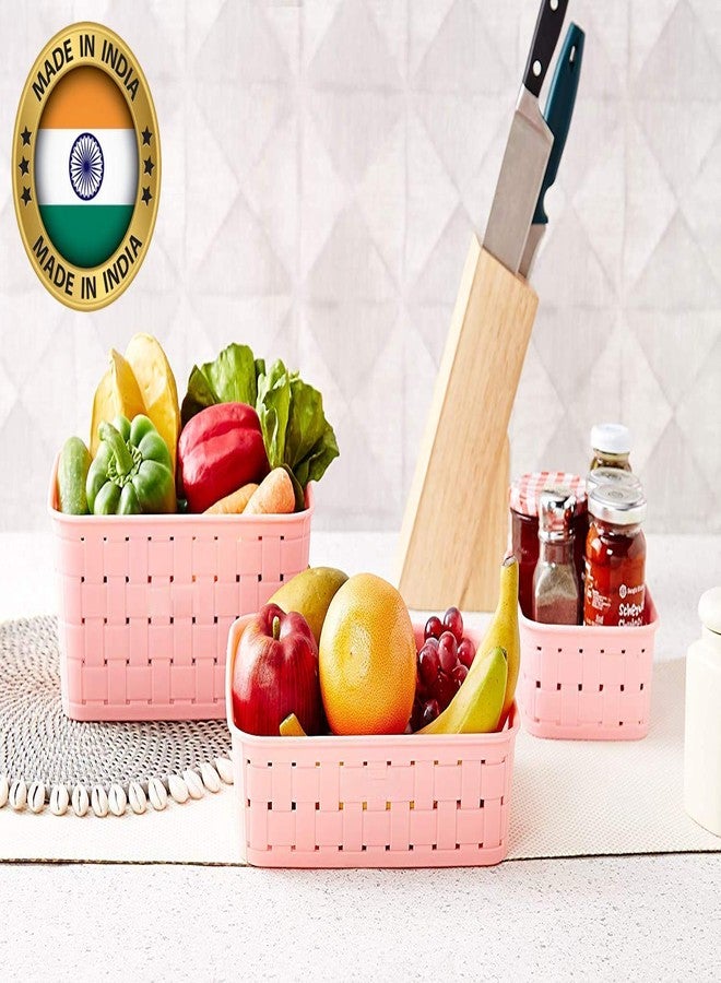 UNLOCK® NEW Multipurpose Smart Shelf Basket Set 3 Pc Storage Basket For Fruits, Vegetables,Magazines, Cosmetics etc Storage Basket Basket For Kitchen Use (Pack of 3, PINK) - Image 2