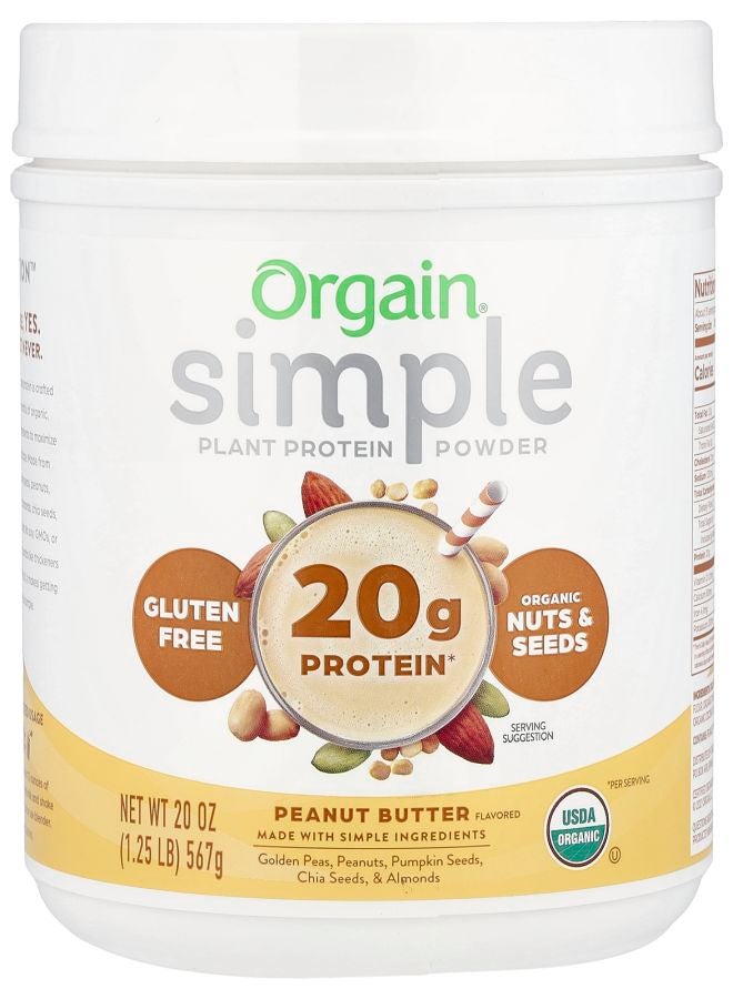Simple Organic Plant Protein Powder Peanut Butter 1.25 lb (567 g)