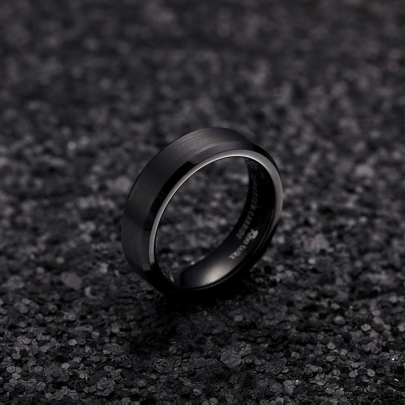King Will 6mm Men's Black Wedding Ring - Brushed Matte Surface, Beveled Polished Edge, Comfort Fit Size 8.5 - Image 3