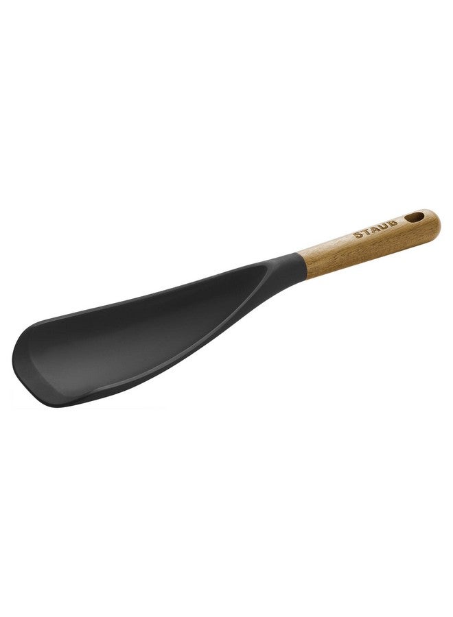 STAUB Multifunction Spatula Spoon, Great for Both Cooking and Serving Durable BPA-Free Matte Black Silicone, Acacia Wood Handles, Safe for Nonstick Cooking Surfaces - Image 1