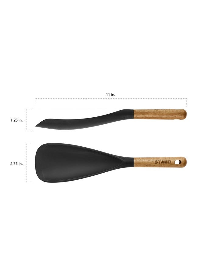 STAUB Multifunction Spatula Spoon, Great for Both Cooking and Serving Durable BPA-Free Matte Black Silicone, Acacia Wood Handles, Safe for Nonstick Cooking Surfaces - Image 3
