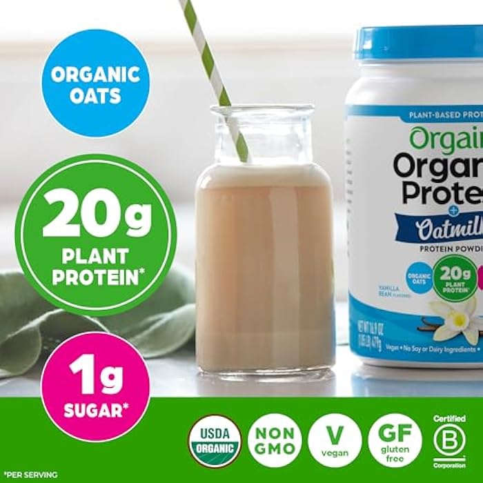 Orgain Organic Vegan Protein Powder + Oat Milk, Vanilla Bean - 20g Plant Based Protein, Gluten Free, No Dairy, Soy or Lactose Ingredients, Low Sugar, Non-GMO, Kosher, For Shakes & Smoothies - 1.05lb - Image 4