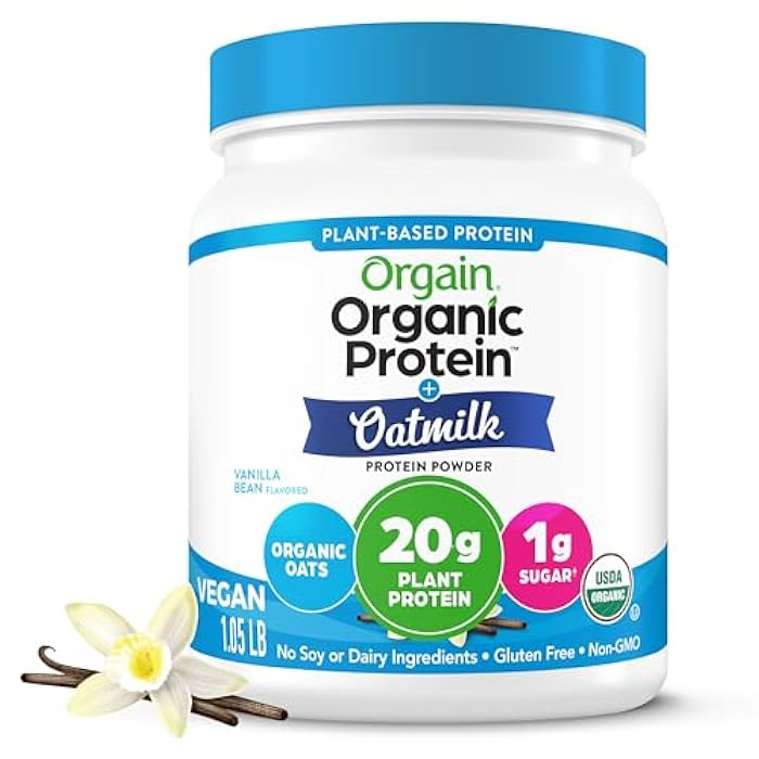 Orgain Organic Vegan Protein Powder + Oat Milk, Vanilla Bean - 20g Plant Based Protein, Gluten Free, No Dairy, Soy or Lactose Ingredients, Low Sugar, Non-GMO, Kosher, For Shakes & Smoothies - 1.05lb - Image 1