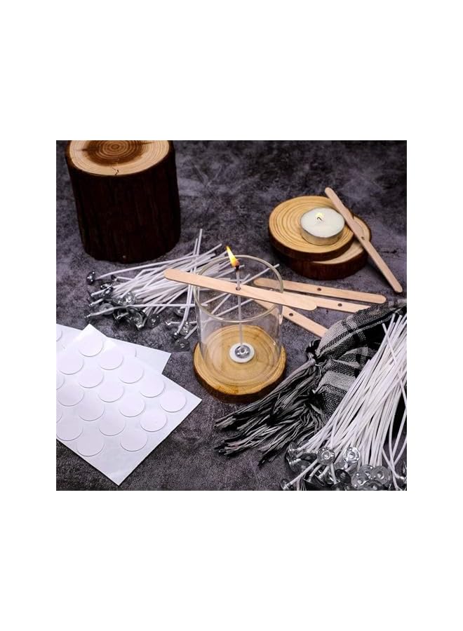 The Bros 100 Pcs Cotton Candle Wicks (10cm) with 100 Pcs Wick Stickers and 5 Pcs Wooden Candle Wick Holders, Candle Wicks for Pillar Candle Making and Candle DIY - Image 4