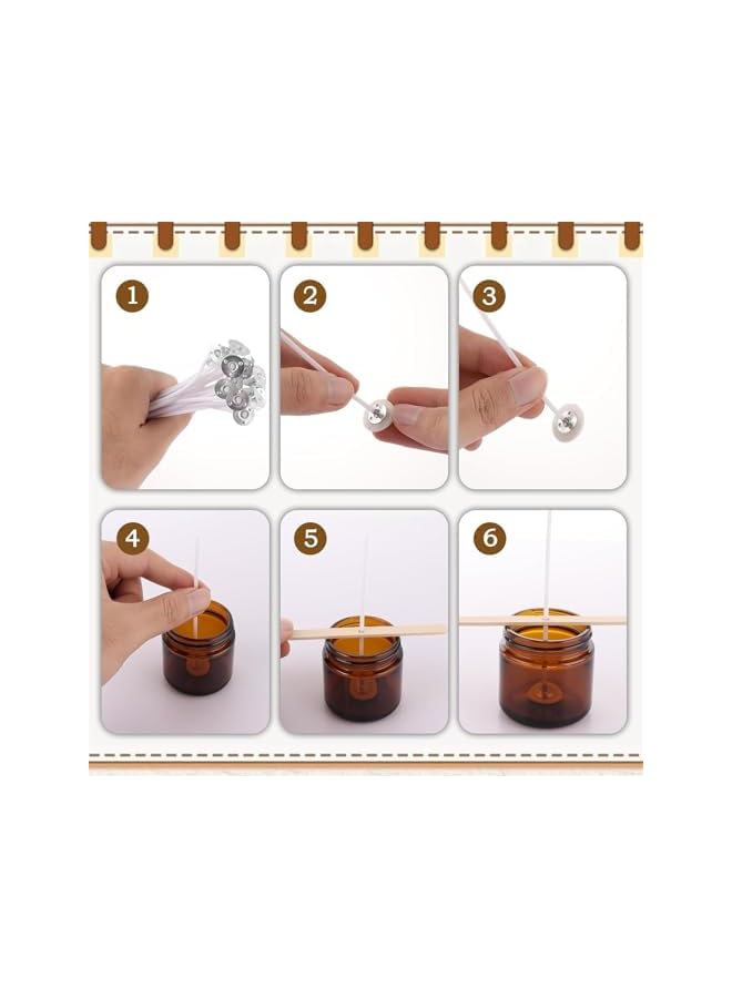 The Bros 100 Pcs Cotton Candle Wicks (10cm) with 100 Pcs Wick Stickers and 5 Pcs Wooden Candle Wick Holders, Candle Wicks for Pillar Candle Making and Candle DIY - Image 3