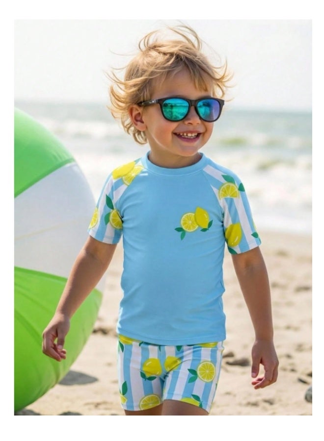 Swimsuit set with light blue and yellow sea lemon prints for boys (3-4 years old) - Image 1