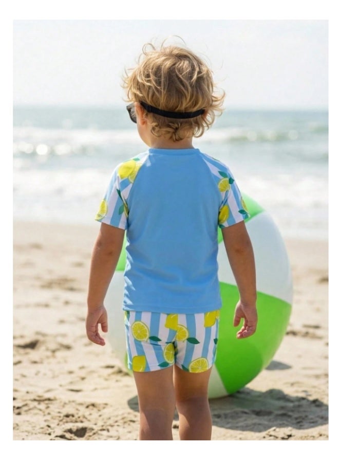 Swimsuit set with light blue and yellow sea lemon prints for boys (3-4 years old) - Image 2