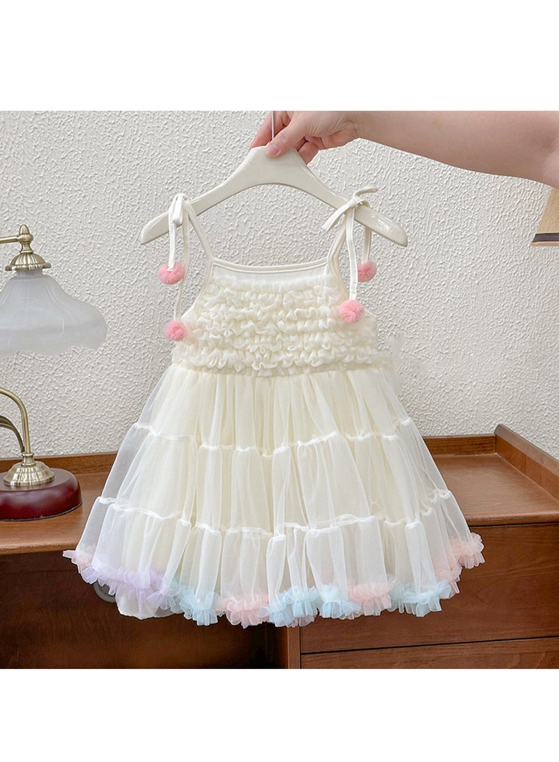 White Ruffled Bodice Tulle Princess Dress with Rainbow Hem for Toddler Girls, Perfect for Birthday Parties, Photo Shoots & Special Occasions, Fits Height 90–100 cm (2–3 Y, 12–15 kg), Soft Polyester  - Image 3