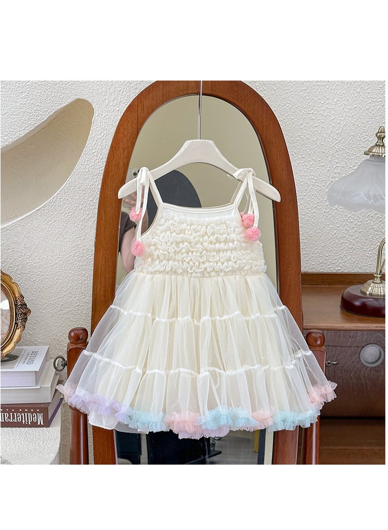 White Ruffled Bodice Tulle Princess Dress with Rainbow Hem for Toddler Girls, Perfect for Birthday Parties, Photo Shoots & Special Occasions, Fits Height 90–100 cm (2–3 Y, 12–15 kg), Soft Polyester  - Image 2