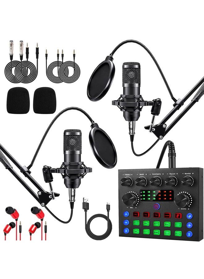 ALPOWL Podcast Equipment Bundle For 2, Audio Interface with Cardioid Designer BM800 Mic for Gamer and All-In-One DJ Mixer, perfect for Live Streaming, Singing, YouTube, Gaming - Image 1