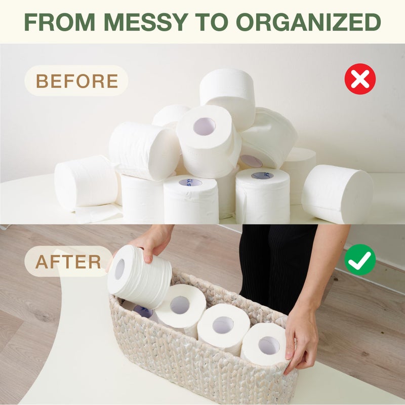 84ECO Toilet Paper Storage Basket, Toilet Paper Holder with Storage for Up to 8 Rolls, Rattan Bathroom Accessories - Image 4