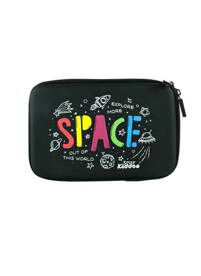 SMILY KIDDOS Smily Kiddos Single Compartment Pencil Case Stylish Cute Large Capacity Hardtop EVA Pencil Case Organizer School Kids Girls Women Pen Holder Pouch Multi Purpose| Space Theme | Black  - Image 1