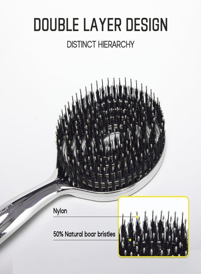 HALOVIDA Hair Brush for Women with Double layer Boar Bristle & Nylon Detangler with Elastic Air Cushion Anti Static Scalp Massage Brush for Smooth Frizz Free Hair (1 Pack） - Image 4