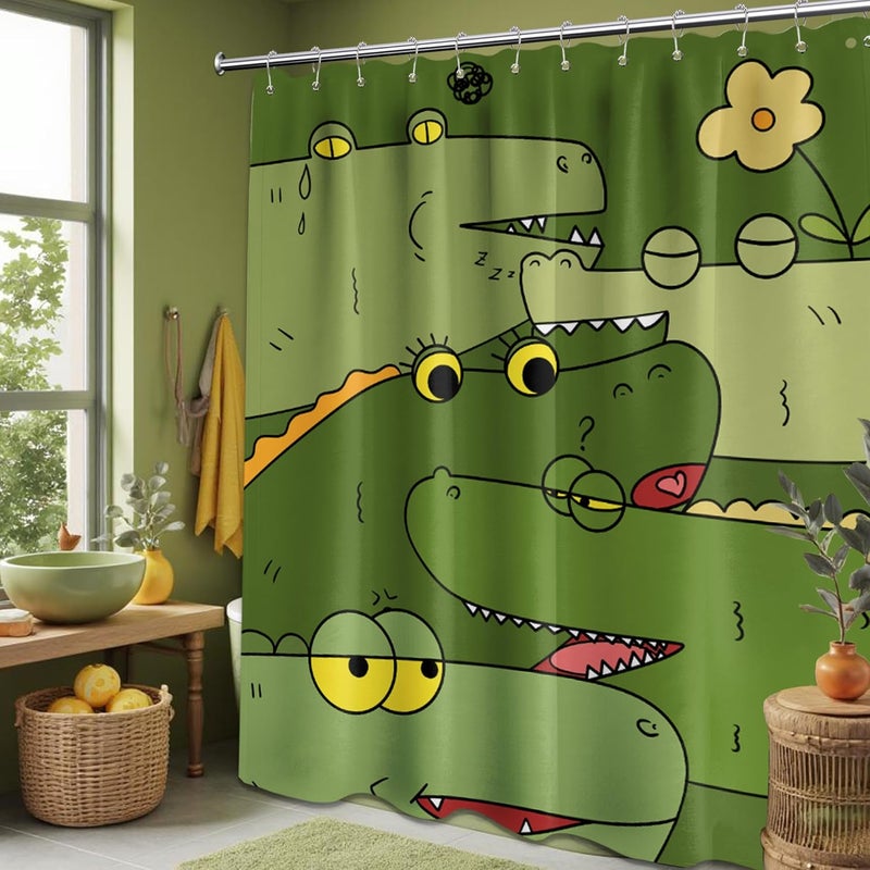 dueeia Alligator Shower Curtain for Kids Funny Cartoon Animal Green Crocodile Shower Curtains for Bathroom Decor Sets, Waterproof Fabric with Hooks, Waterproof Fabric 60 x 72 inch with Hooks - Image 2