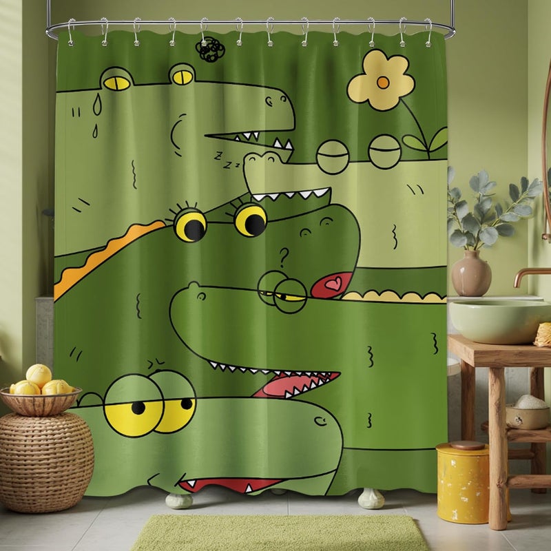 dueeia Alligator Shower Curtain for Kids Funny Cartoon Animal Green Crocodile Shower Curtains for Bathroom Decor Sets, Waterproof Fabric with Hooks, Waterproof Fabric 60 x 72 inch with Hooks - Image 4