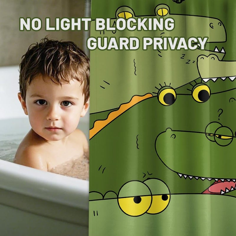 dueeia Alligator Shower Curtain for Kids Funny Cartoon Animal Green Crocodile Shower Curtains for Bathroom Decor Sets, Waterproof Fabric with Hooks, Waterproof Fabric 60 x 72 inch with Hooks - Image 5