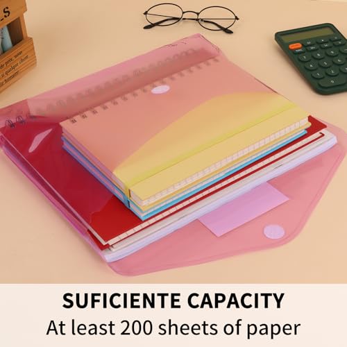 EOOUT 12pcs Plastic Envelopes Poly Envelopes, Hook & Loop Closure File Folders, A4 Size File Envelopes with Label Pocket for School and Office Supplies - Image 3