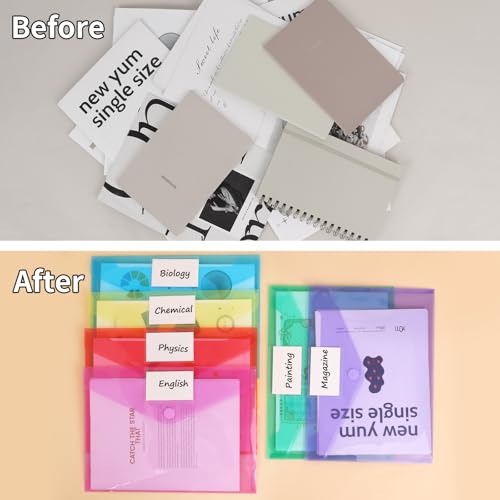 EOOUT 12pcs Plastic Envelopes Poly Envelopes, Hook & Loop Closure File Folders, A4 Size File Envelopes with Label Pocket for School and Office Supplies - Image 5