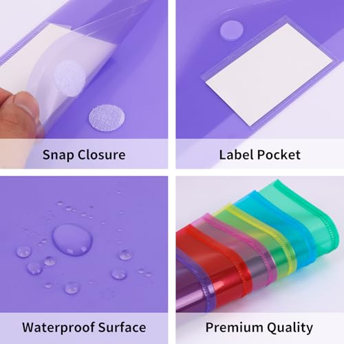 EOOUT 12pcs Plastic Envelopes Poly Envelopes, Hook & Loop Closure File Folders, A4 Size File Envelopes with Label Pocket for School and Office Supplies - Image 4