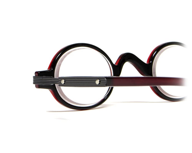 Calabria R314/R501S Vintage Metal Reading Glasses +2.00 Crystal Red Men Women Designer Professor Round Single Power Readers - Image 5