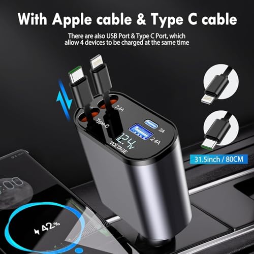 Hold UP 4-in-1 Car Mobile Charger 120W Super Fast Charge with 31.5-Inch Retractable Cables and Dual USB Ports car Charger Compatible with All iPhone iPad, Pixel, Tablets, All Android Phones - Image 3