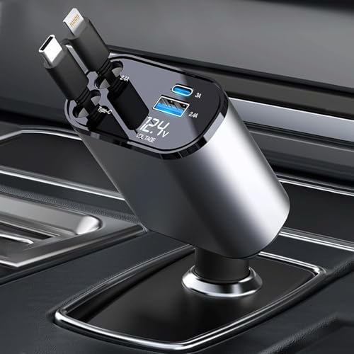Hold UP 4-in-1 Car Mobile Charger 120W Super Fast Charge with 31.5-Inch Retractable Cables and Dual USB Ports car Charger Compatible with All iPhone iPad, Pixel, Tablets, All Android Phones - Image 1