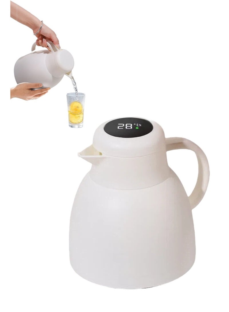 قارورة حرارية بيضاء للقهوة والشاي مع شاشة عرض درجة الحرارة LED تعمل باللمس، قارورة مفرغة، صانعة شاي وقهوة، تحافظ على المشروبات ساخنة لمدة 12 ساعة وباردة لمدة 24 ساعة، تصميم أنيق للضيافة والمطبخ وغرف المعيشة - Image 1