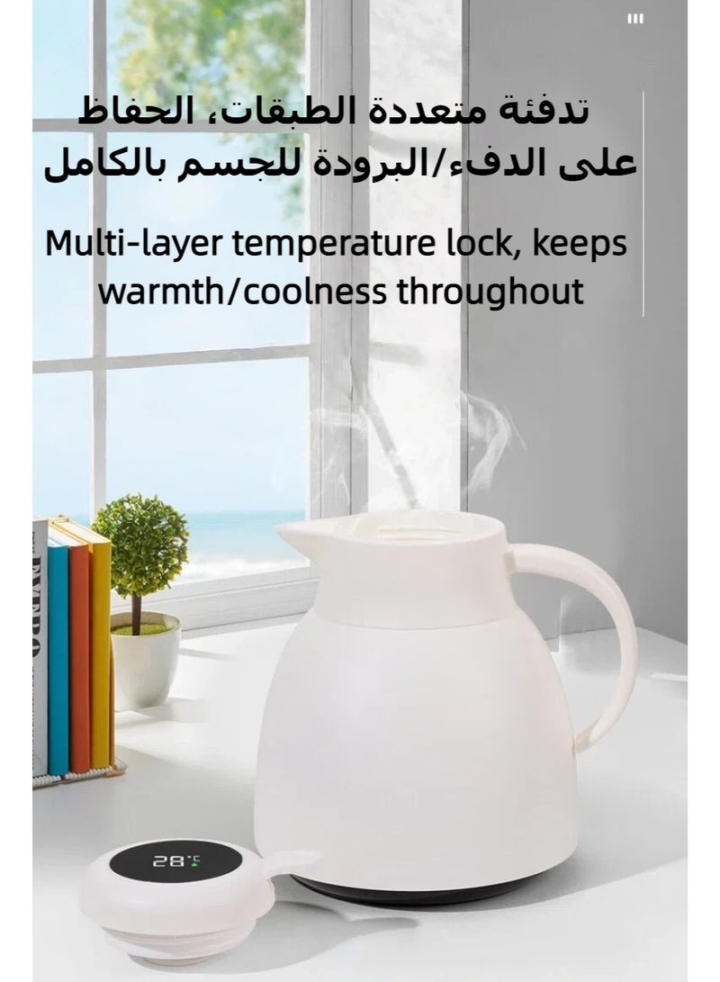 قارورة حرارية بيضاء للقهوة والشاي مع شاشة عرض درجة الحرارة LED تعمل باللمس، قارورة مفرغة، صانعة شاي وقهوة، تحافظ على المشروبات ساخنة لمدة 12 ساعة وباردة لمدة 24 ساعة، تصميم أنيق للضيافة والمطبخ وغرف المعيشة - Image 2