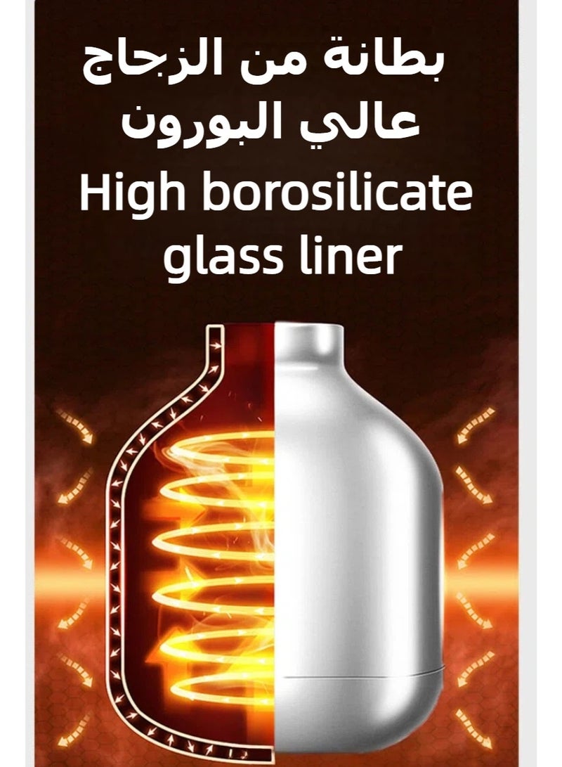 قارورة حرارية بيضاء للقهوة والشاي مع شاشة عرض درجة الحرارة LED تعمل باللمس، قارورة مفرغة، صانعة شاي وقهوة، تحافظ على المشروبات ساخنة لمدة 12 ساعة وباردة لمدة 24 ساعة، تصميم أنيق للضيافة والمطبخ وغرف المعيشة - Image 3