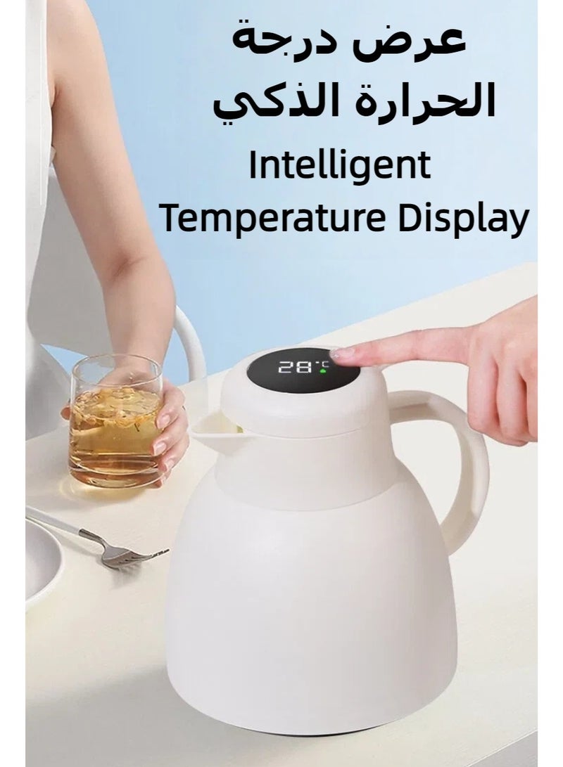 قارورة حرارية بيضاء للقهوة والشاي مع شاشة عرض درجة الحرارة LED تعمل باللمس، قارورة مفرغة، صانعة شاي وقهوة، تحافظ على المشروبات ساخنة لمدة 12 ساعة وباردة لمدة 24 ساعة، تصميم أنيق للضيافة والمطبخ وغرف المعيشة - Image 4