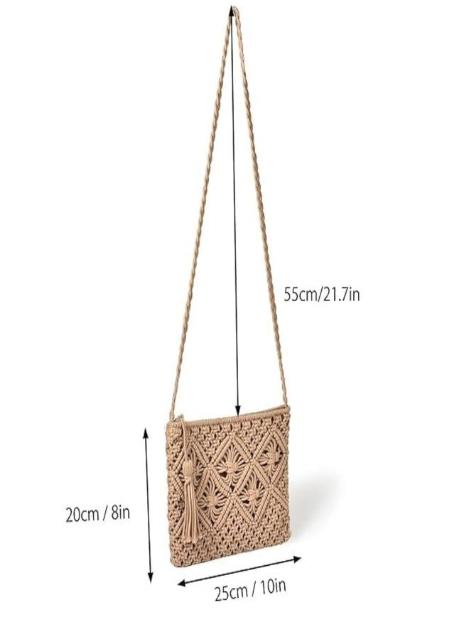 tms Handmade Macrame Sling Bag Crossbody (10x8 inch) - Beige, Zipper Closure, Boho Chic, Stylish, Durable, Adjustable Strap, 1 PC - Image 3
