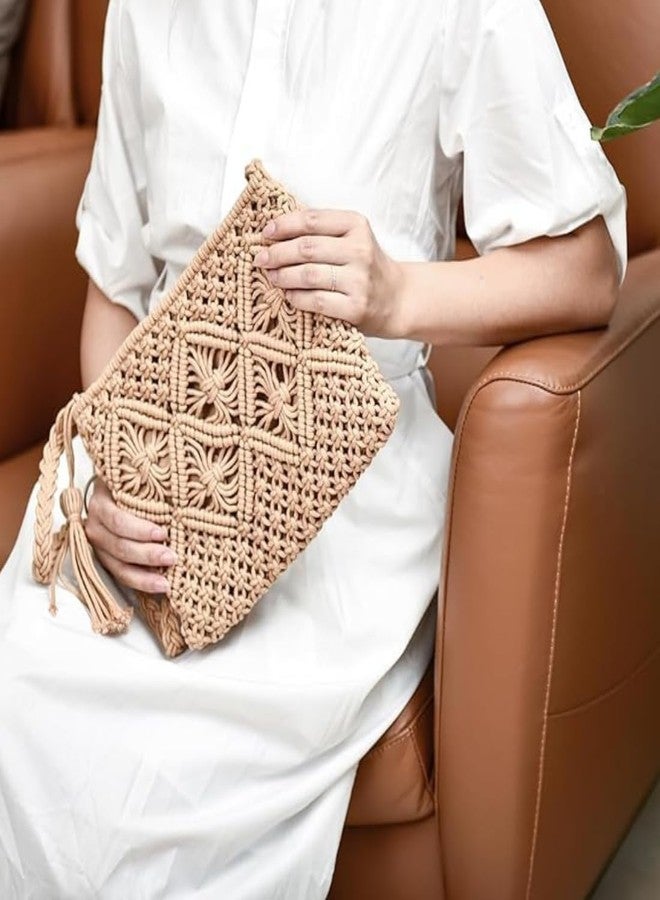 tms Handmade Macrame Sling Bag Crossbody (10x8 inch) - Beige, Zipper Closure, Boho Chic, Stylish, Durable, Adjustable Strap, 1 PC - Image 5