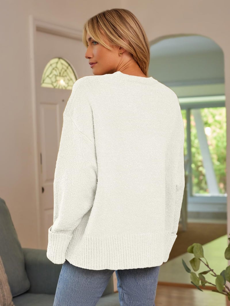 LILLUSORY Oversized Sweater Womens 2025 Fall Fashion Outfits Pullover Long Tunic Old Money Winter Cozy Clothes Cute Crewneck Trendy Knit Chunky Warm Knitted Ladies Top White - Image 5