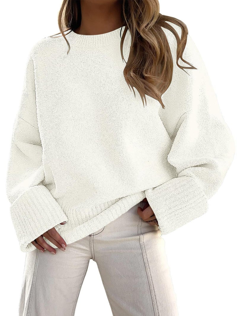LILLUSORY Oversized Sweater Womens 2025 Fall Fashion Outfits Pullover Long Tunic Old Money Winter Cozy Clothes Cute Crewneck Trendy Knit Chunky Warm Knitted Ladies Top White - Image 1