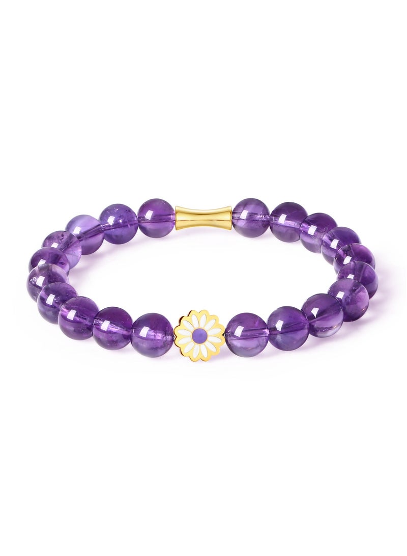 غَيْرُ مَألُوف 【Violet Daisy】 سوار من الجمشت الطبيعي مع خرزات ذهبية ｜ رومانسي · بديع الجمال - Image 2