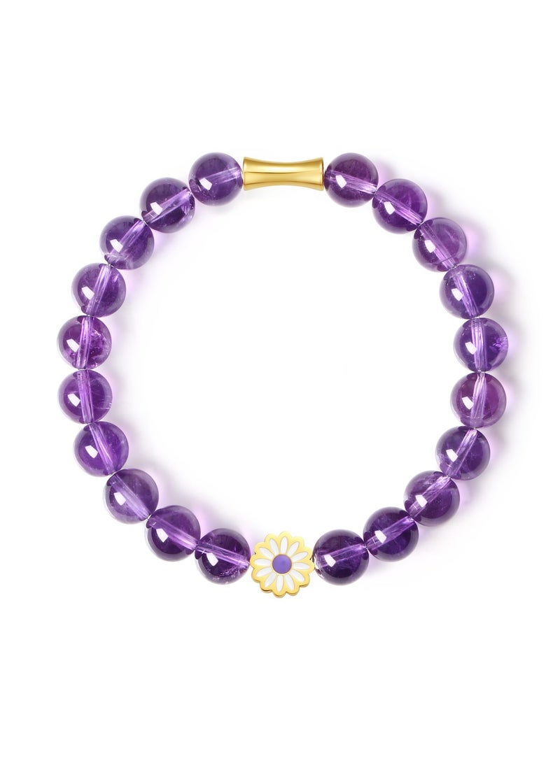 غَيْرُ مَألُوف 【Violet Daisy】 سوار من الجمشت الطبيعي مع خرزات ذهبية ｜ رومانسي · بديع الجمال - Image 1